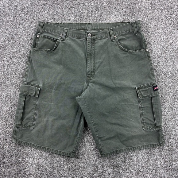 Vintage Y2K Dickies Cargo Shorts Mens 38 Olive Green Heavy Canvas Relaxed Fit - Picture 1 of 3